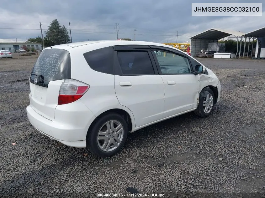 2012 Honda Fit VIN: JHMGE8G38CC032100 Lot: 40834576