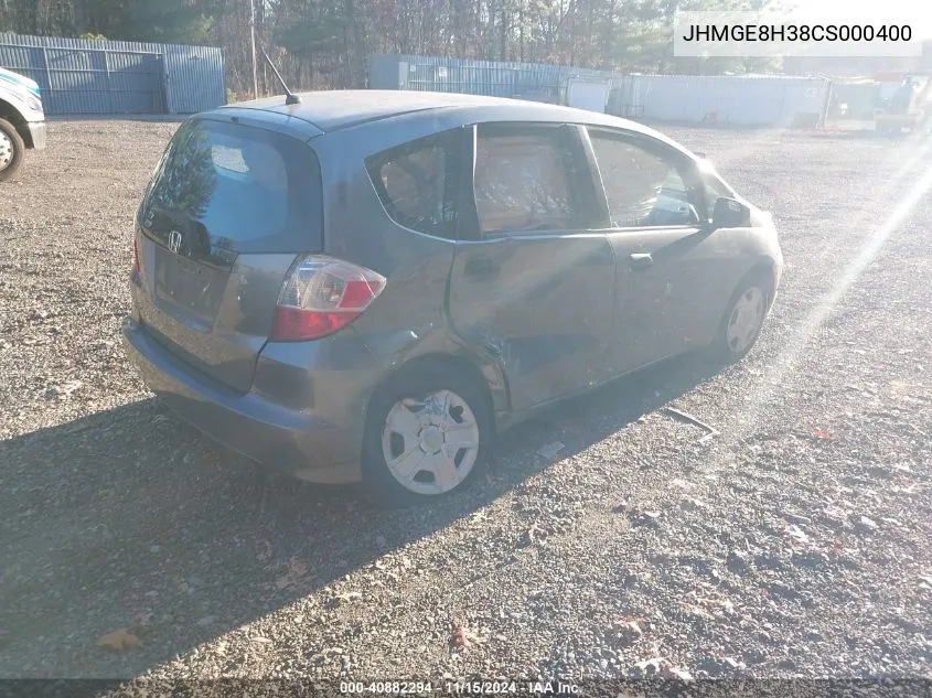 2012 Honda Fit VIN: JHMGE8H38CS000400 Lot: 40882294