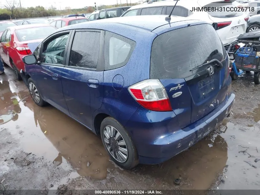 2012 Honda Fit VIN: JHMGE8H31CC026718 Lot: 40890536