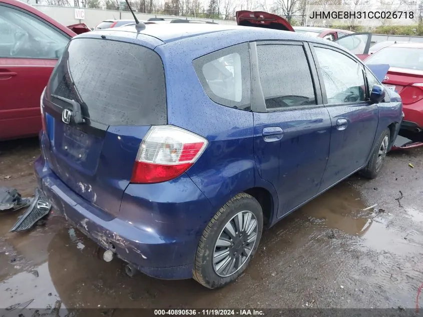 2012 Honda Fit VIN: JHMGE8H31CC026718 Lot: 40890536