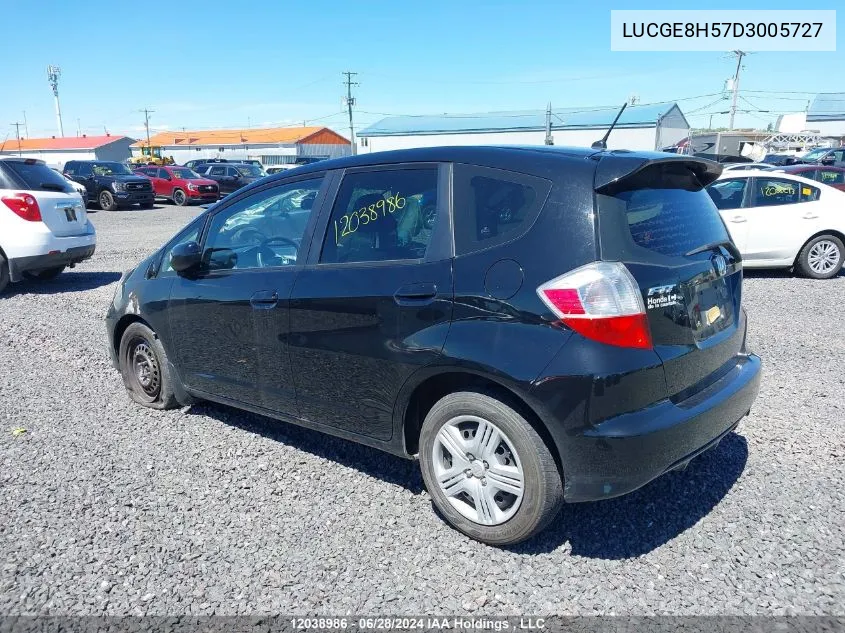 2013 Honda Fit VIN: LUCGE8H57D3005727 Lot: 12038986