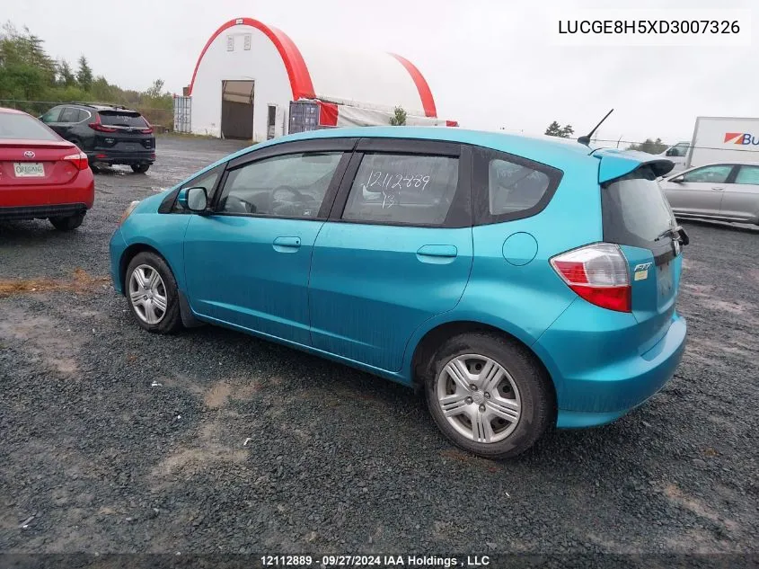 2013 Honda Fit VIN: LUCGE8H5XD3007326 Lot: 12112889