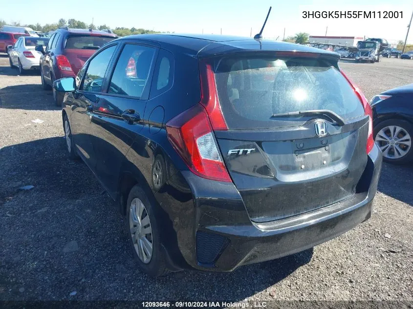 2015 Honda Fit VIN: 3HGGK5H55FM112001 Lot: 12093646