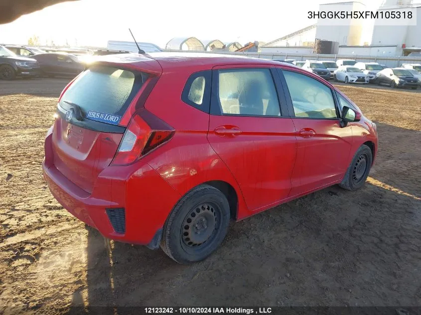 2015 Honda Fit VIN: 3HGGK5H5XFM105318 Lot: 12123242