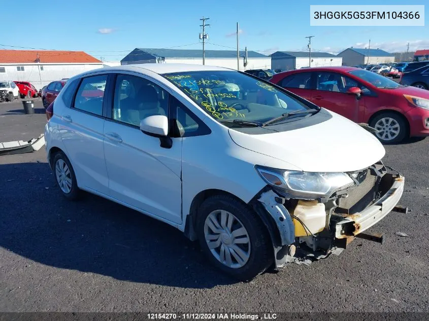 2015 Honda Fit VIN: 3HGGK5G53FM104366 Lot: 12154270