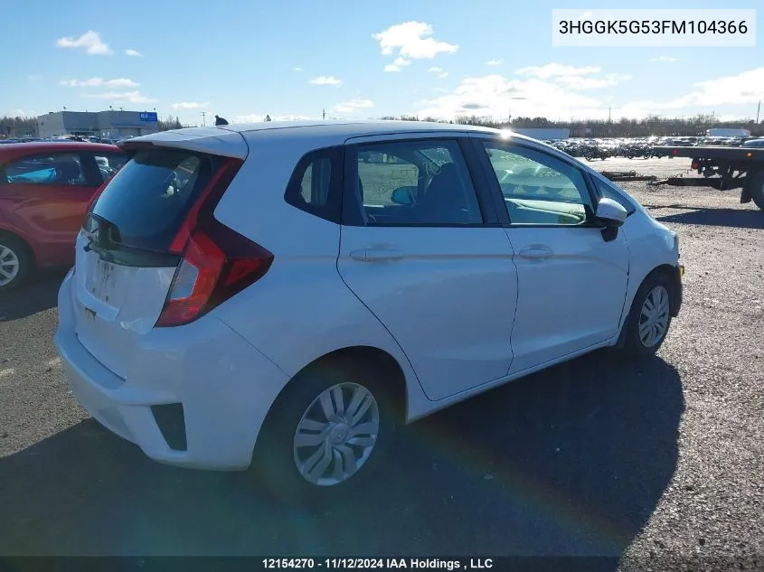 2015 Honda Fit VIN: 3HGGK5G53FM104366 Lot: 12154270