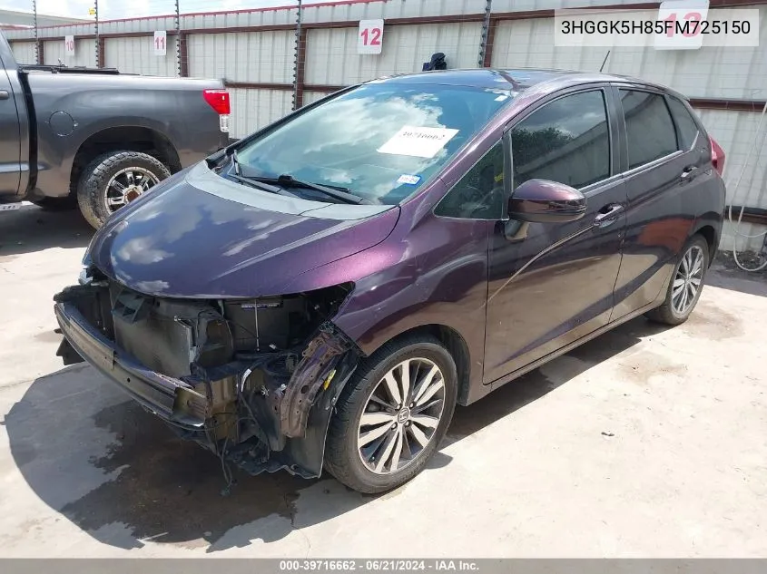 2015 Honda Fit Ex/Ex-L VIN: 3HGGK5H85FM725150 Lot: 39716662