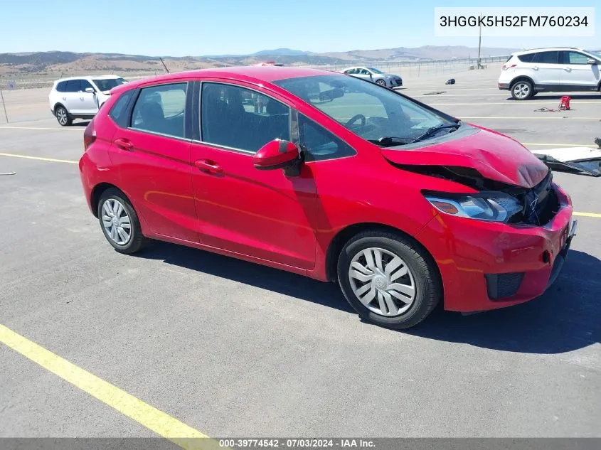 2015 Honda Fit Lx VIN: 3HGGK5H52FM760234 Lot: 39774542