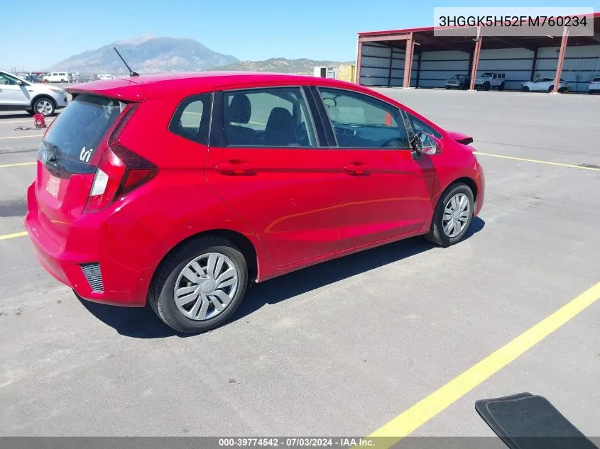 2015 Honda Fit Lx VIN: 3HGGK5H52FM760234 Lot: 39774542