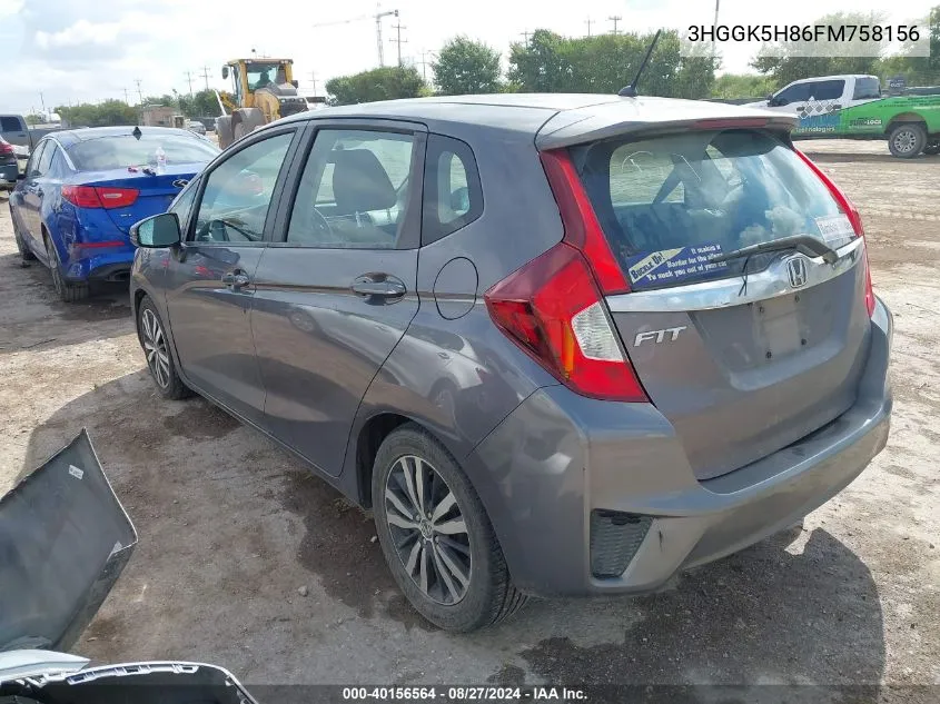 2015 Honda Fit Ex/Ex-L VIN: 3HGGK5H86FM758156 Lot: 40156564