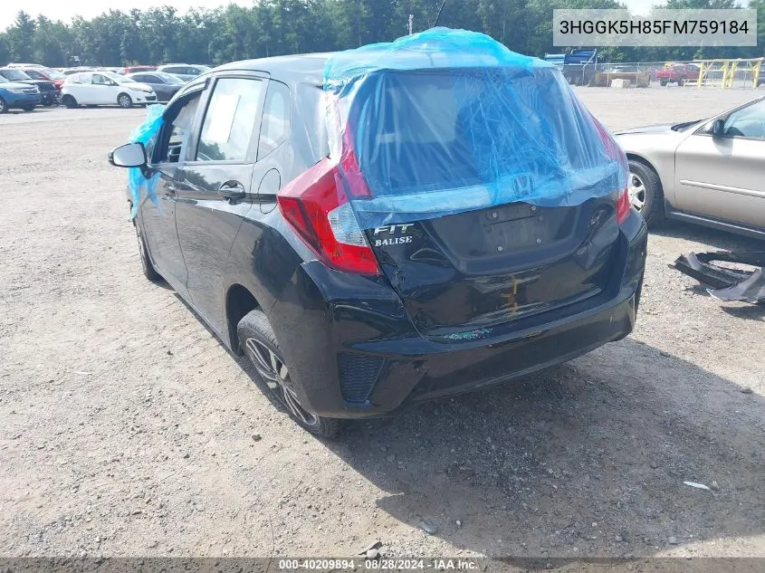 2015 Honda Fit Ex/Ex-L VIN: 3HGGK5H85FM759184 Lot: 40209894