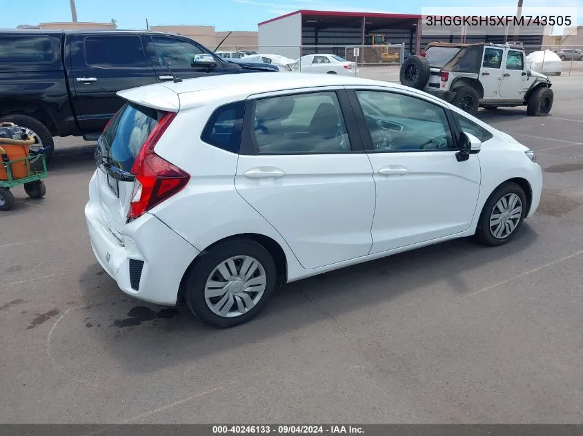 2015 Honda Fit Lx VIN: 3HGGK5H5XFM743505 Lot: 40246133