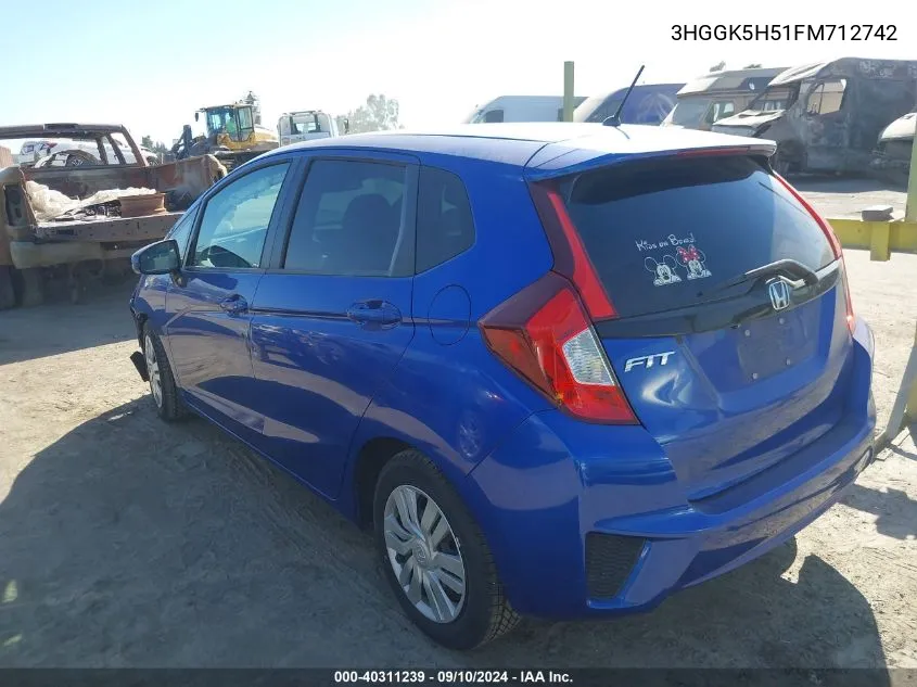 2015 Honda Fit Lx VIN: 3HGGK5H51FM712742 Lot: 40311239