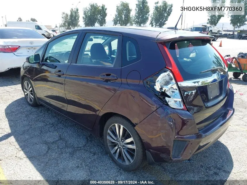 2015 Honda Fit Ex/Ex-L VIN: 3HGGK5H8XFM770360 Lot: 40350628