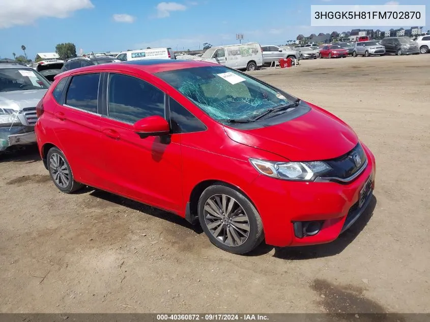 2015 Honda Fit Ex/Ex-L VIN: 3HGGK5H81FM702870 Lot: 40360872