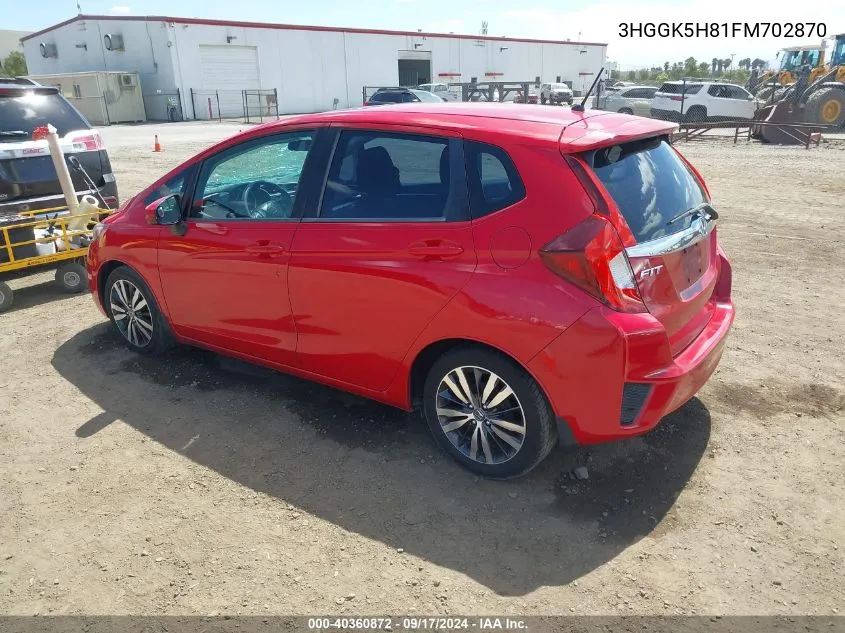 2015 Honda Fit Ex/Ex-L VIN: 3HGGK5H81FM702870 Lot: 40360872