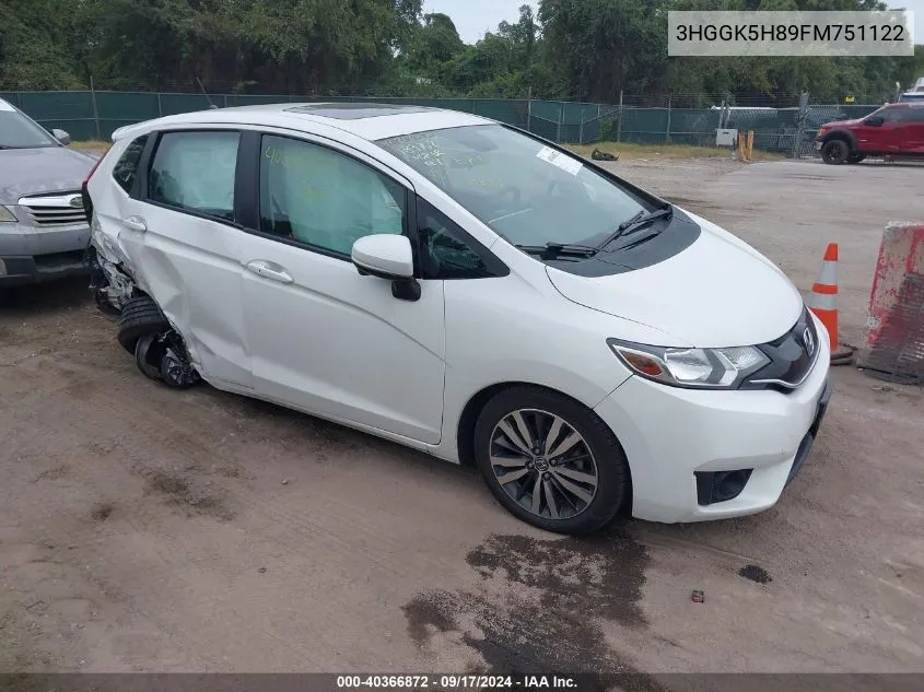 2015 Honda Fit Ex/Ex-L VIN: 3HGGK5H89FM751122 Lot: 40366872