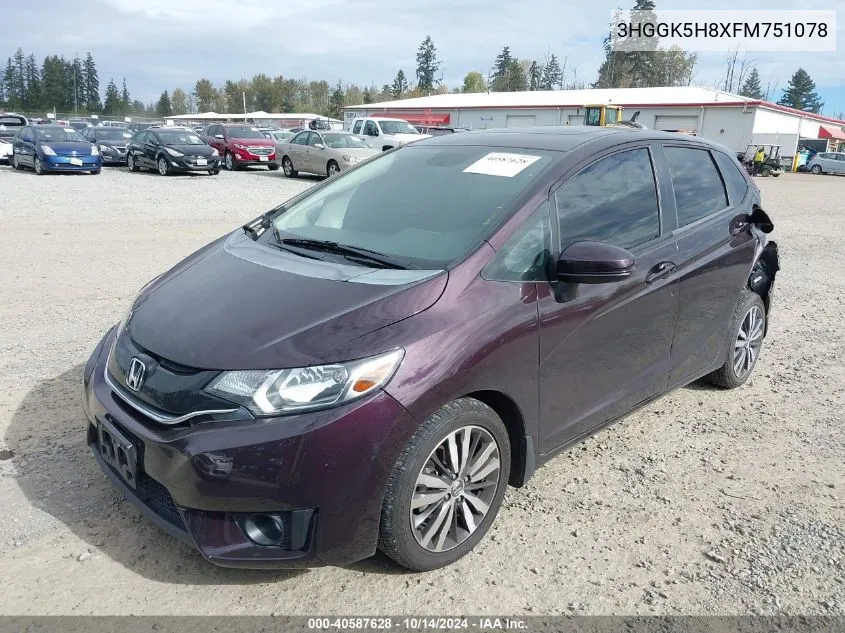 2015 Honda Fit Ex/Ex-L VIN: 3HGGK5H8XFM751078 Lot: 40587628