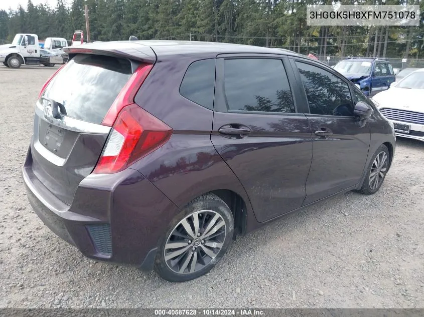 2015 Honda Fit Ex/Ex-L VIN: 3HGGK5H8XFM751078 Lot: 40587628