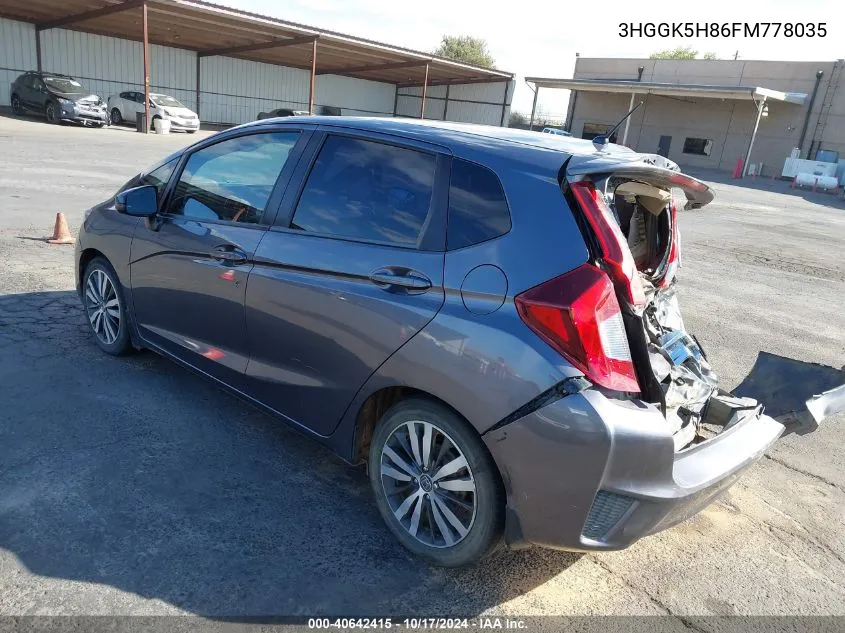 2015 Honda Fit Ex/Ex-L VIN: 3HGGK5H86FM778035 Lot: 40642415