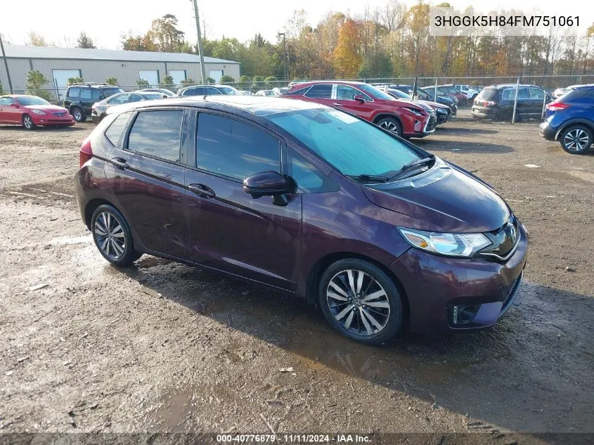 2015 Honda Fit Ex/Ex-L VIN: 3HGGK5H84FM751061 Lot: 40776879