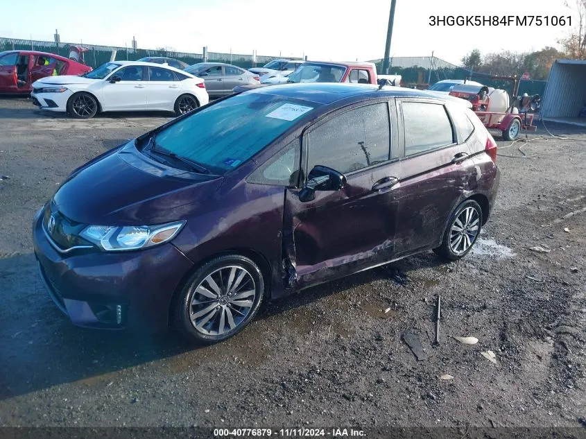 2015 Honda Fit Ex/Ex-L VIN: 3HGGK5H84FM751061 Lot: 40776879