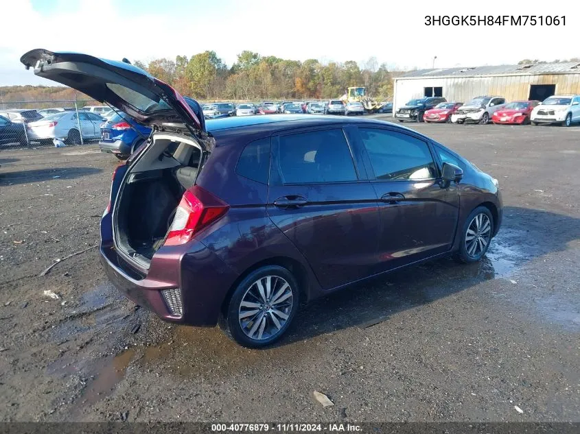 2015 Honda Fit Ex/Ex-L VIN: 3HGGK5H84FM751061 Lot: 40776879