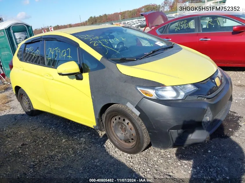 2015 Honda Fit Lx VIN: 3HGGK5H51FM752352 Lot: 40805482