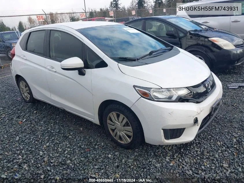 2015 Honda Fit Lx VIN: 3HGGK5H55FM743931 Lot: 40850445