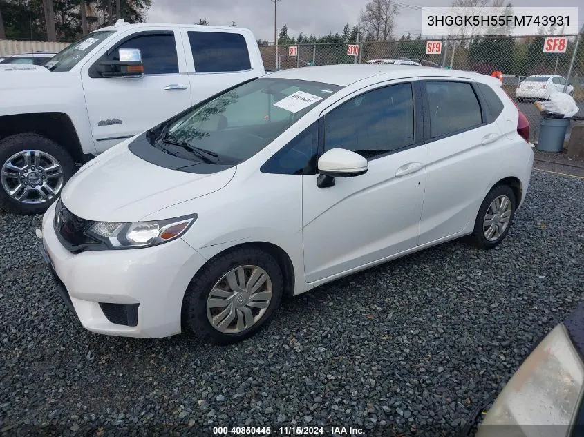 2015 Honda Fit Lx VIN: 3HGGK5H55FM743931 Lot: 40850445