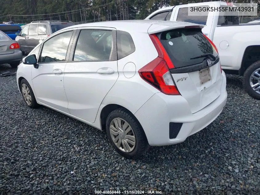 2015 Honda Fit Lx VIN: 3HGGK5H55FM743931 Lot: 40850445