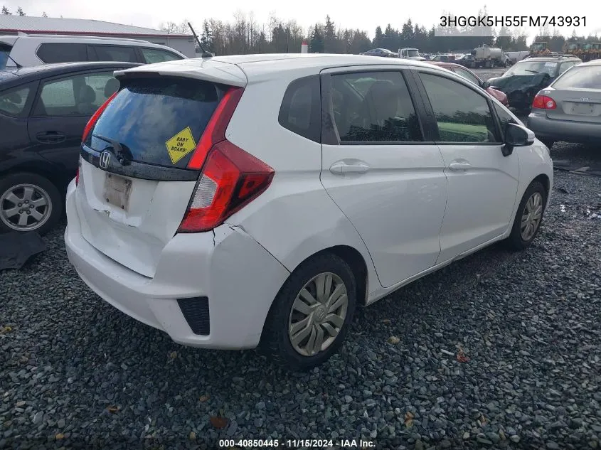 2015 Honda Fit Lx VIN: 3HGGK5H55FM743931 Lot: 40850445