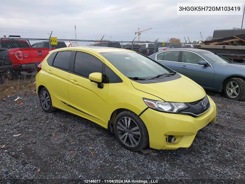 3HGGK5H72GM103419 2016 Honda Fit Ex/Exl