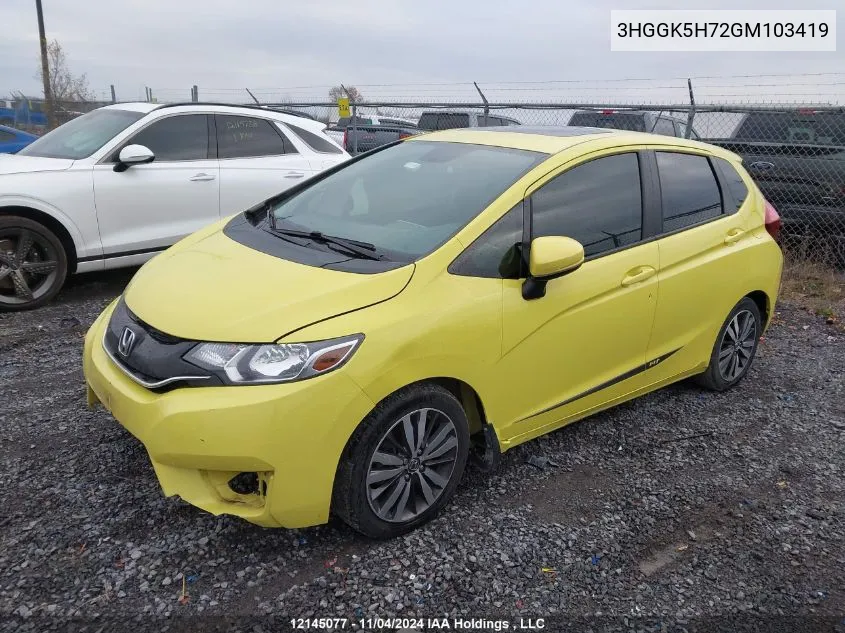 2016 Honda Fit Ex/Exl VIN: 3HGGK5H72GM103419 Lot: 12145077