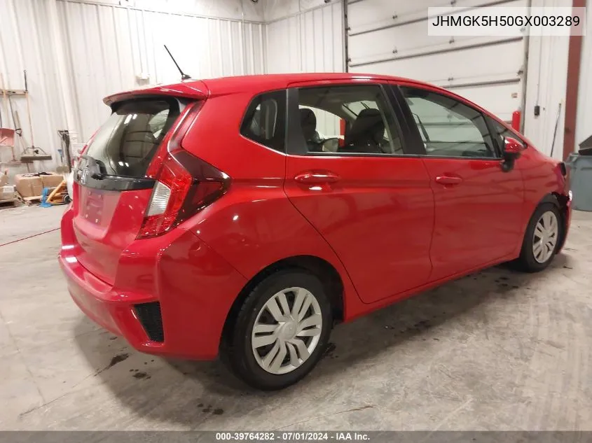 2016 Honda Fit Lx VIN: JHMGK5H50GX003289 Lot: 39764282