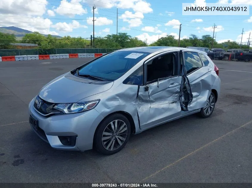 2016 Honda Fit Ex VIN: JHMGK5H74GX043912 Lot: 39779243