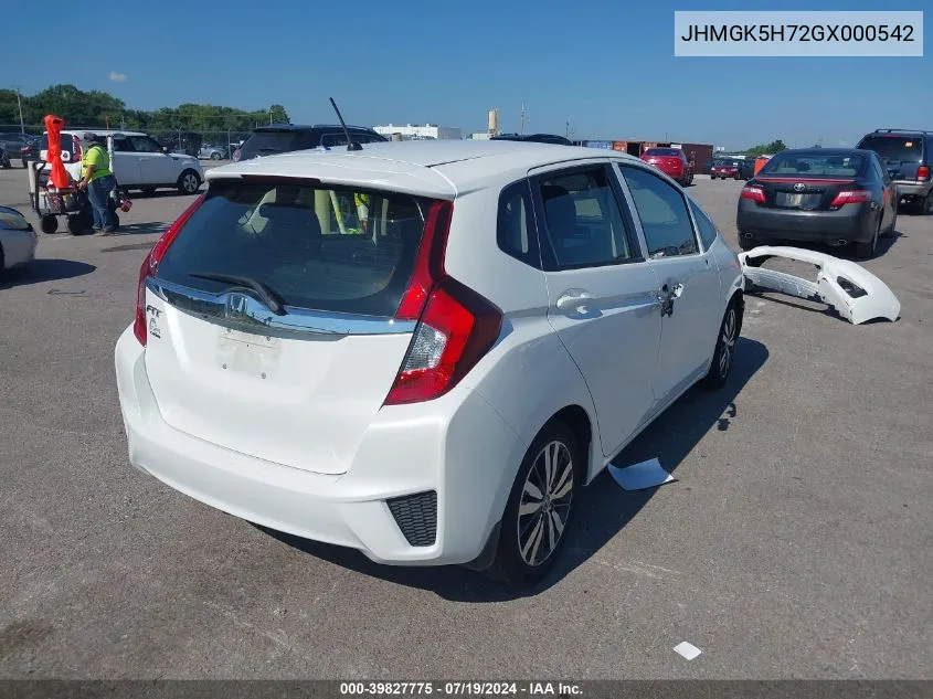 JHMGK5H72GX000542 2016 Honda Fit Ex/Exl