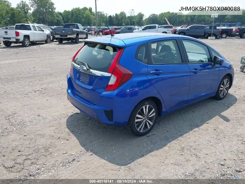 2016 Honda Fit Ex VIN: JHMGK5H78GX040088 Lot: 40116141