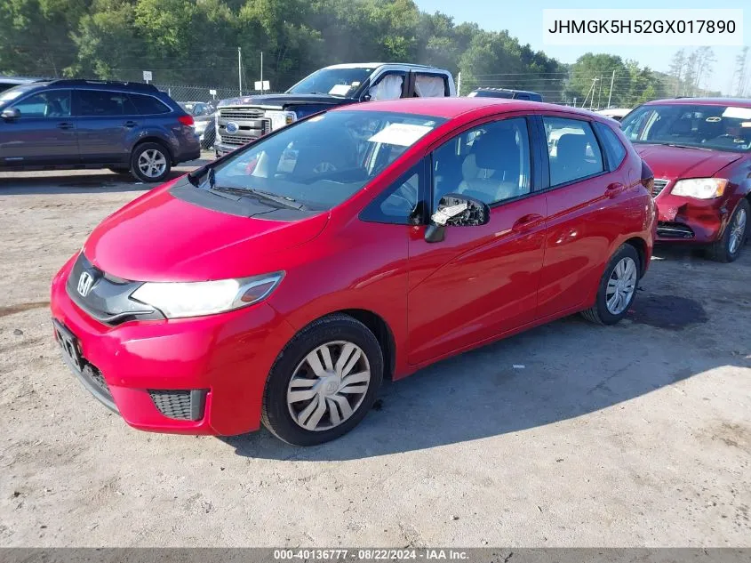 2016 Honda Fit Lx VIN: JHMGK5H52GX017890 Lot: 40136777