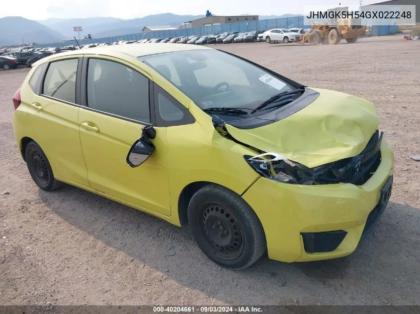 2016 Honda Fit Lx VIN: JHMGK5H54GX022248 Lot: 40204661