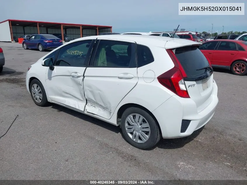 2016 Honda Fit Lx VIN: JHMGK5H52GX015041 Lot: 40245345