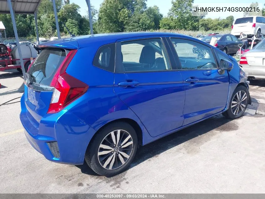 JHMGK5H74GS000216 2016 Honda Fit Ex