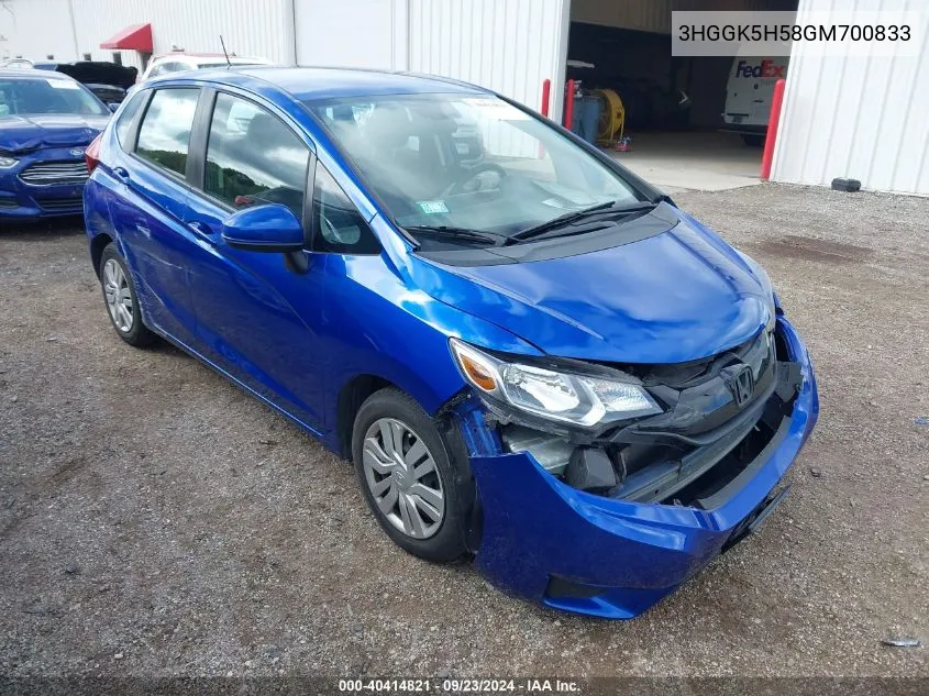 2016 Honda Fit Lx VIN: 3HGGK5H58GM700833 Lot: 40414821