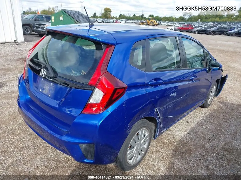 2016 Honda Fit Lx VIN: 3HGGK5H58GM700833 Lot: 40414821