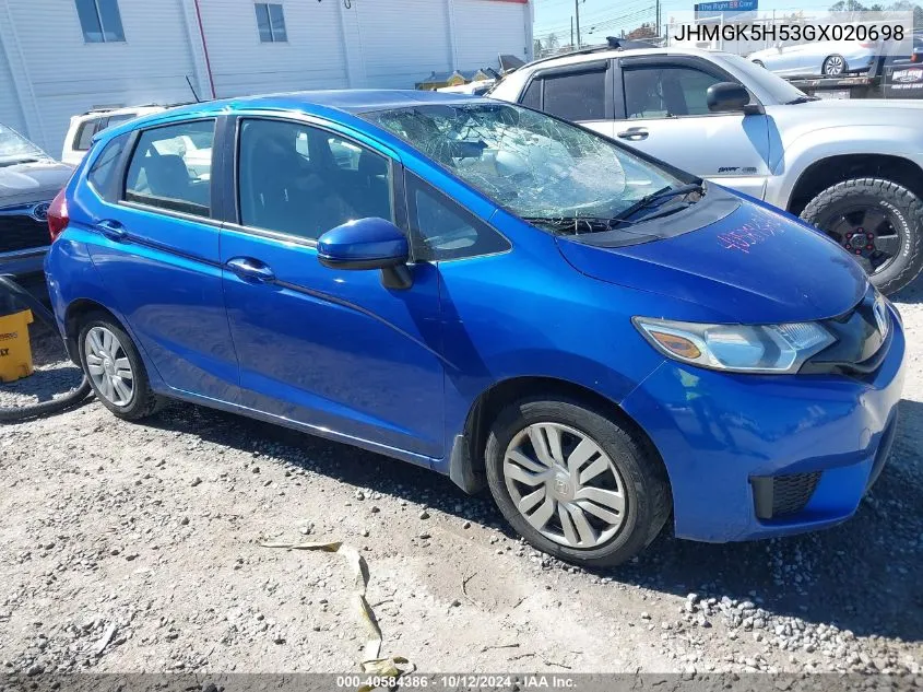 2016 Honda Fit Lx VIN: JHMGK5H53GX020698 Lot: 40584386