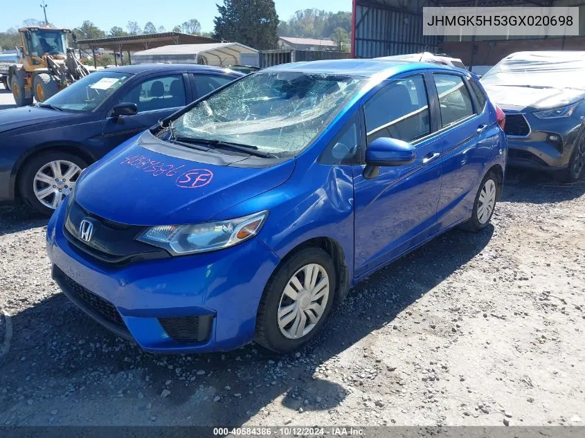 2016 Honda Fit Lx VIN: JHMGK5H53GX020698 Lot: 40584386