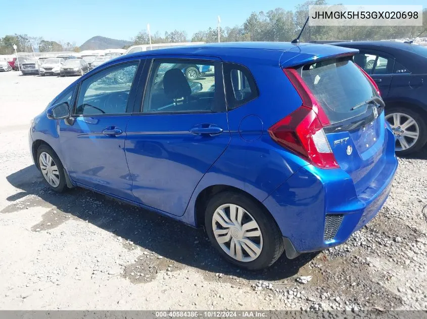 2016 Honda Fit Lx VIN: JHMGK5H53GX020698 Lot: 40584386