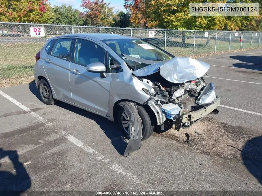 2016 Honda Fit Lx VIN: 3HGGK5H51GM700124 Lot: 40589748