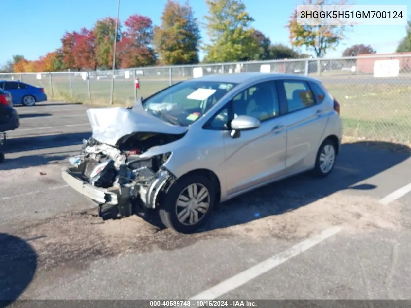 2016 Honda Fit Lx VIN: 3HGGK5H51GM700124 Lot: 40589748