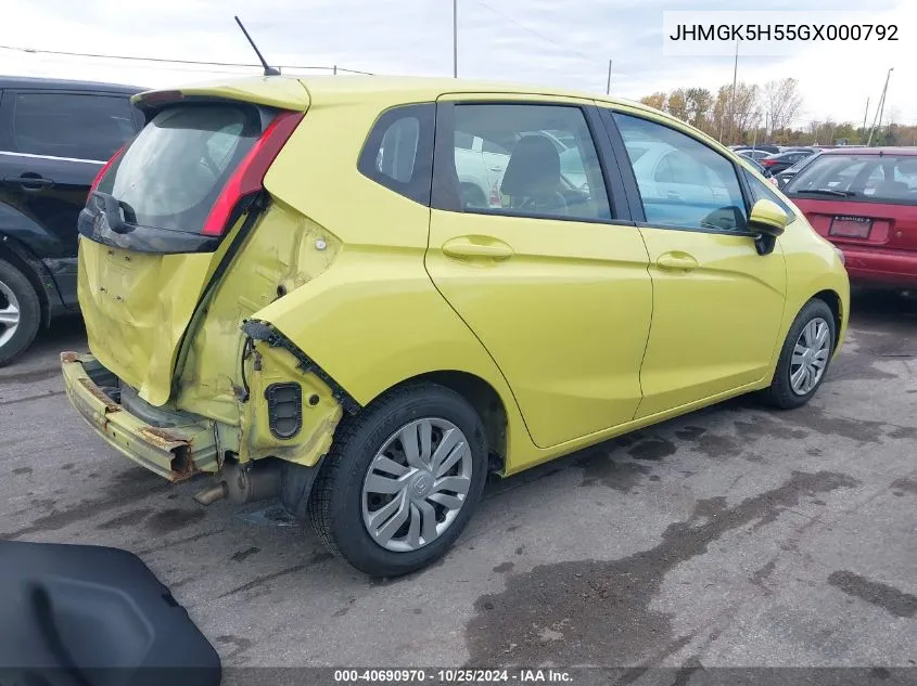 JHMGK5H55GX000792 2016 Honda Fit Lx